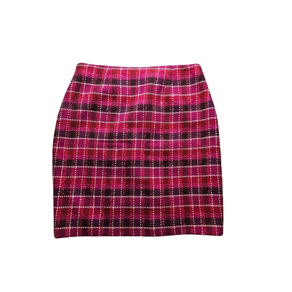 Alfred Sung Pink Plaid Wool Blend Mini Skirt Size 14 Preppy Academic